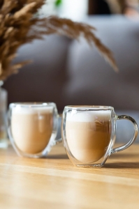 Szklanki kubki termiczne do kawy herbaty Vialli Design NOA 250ml 6szt + spodki Glasmark