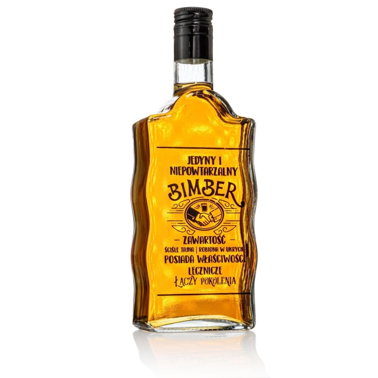 Butelka szklana FALA / WARTA z nadrukiem BIMBER na nalewki wódkę 500ml + zakrętka