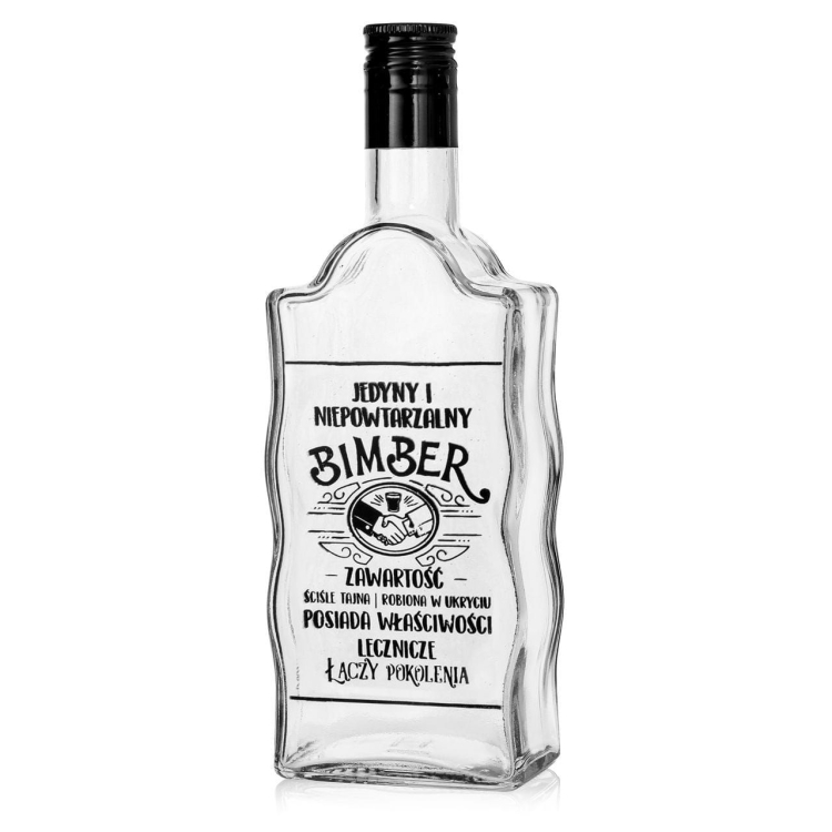 Butelka szklana FALA / WARTA z nadrukiem BIMBER na nalewki wódkę 500ml + zakrętka