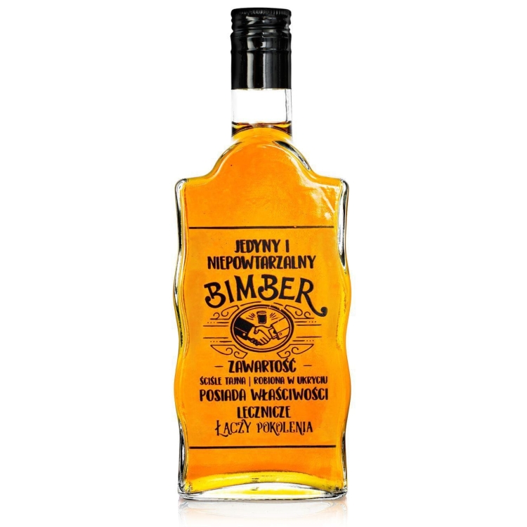 Butelka szklana FALA / WARTA z nadrukiem BIMBER na nalewki wódkę 500ml + zakrętka