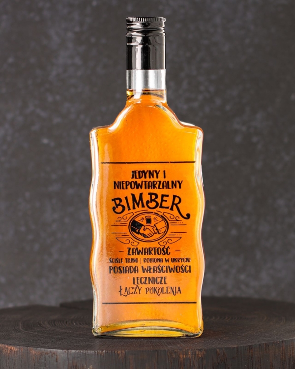 Butelka szklana FALA / WARTA z nadrukiem BIMBER na nalewki wódkę 500ml + zakrętka
