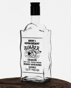 Butelka szklana FALA / WARTA z nadrukiem BIMBER na nalewki wódkę 500ml + zakrętka