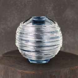 Ekskluzywny ręcznie robiony Wazon szklany na kwiaty niebieski HANDMADE ⌀ 15 cm