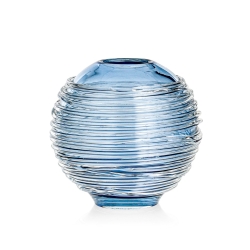 Ekskluzywny ręcznie robiony Wazon szklany na kwiaty niebieski HANDMADE ⌀ 15 cm