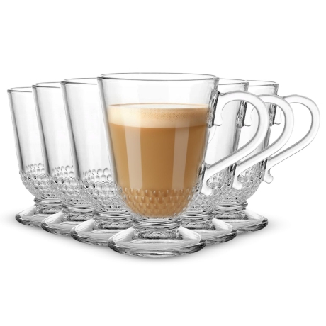 Przejdź do produktu Szklanki z uchem KUBKI na stopce do kawy latte Altom Design SIENA PEREŁKI 320 ml 6szt