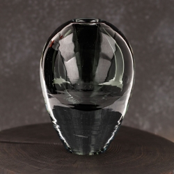 Ekskluzywny ręcznie robiony Wazon szklany na kwiaty grafitowy HANDMADE 18 cm