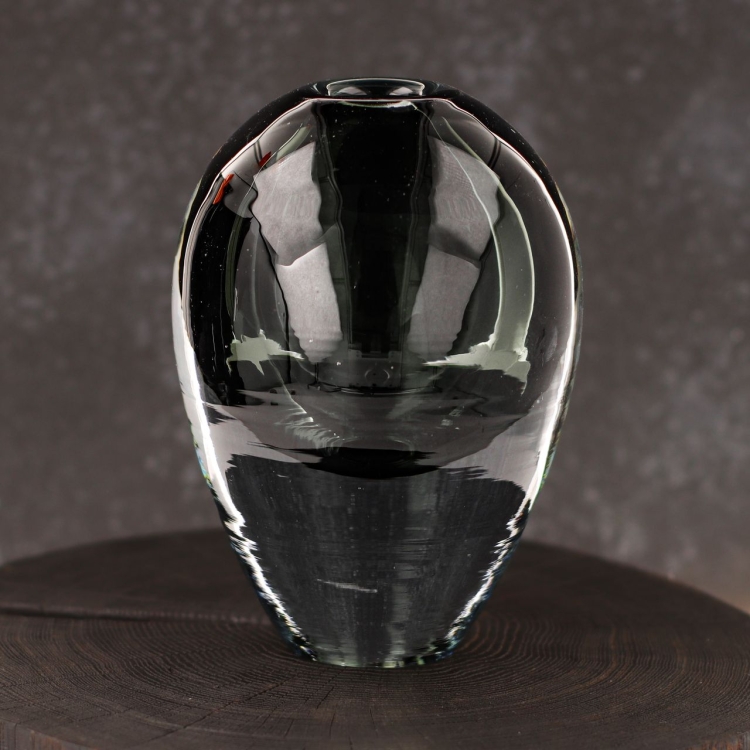 Ekskluzywny ręcznie robiony Wazon szklany na kwiaty grafitowy HANDMADE 18 cm