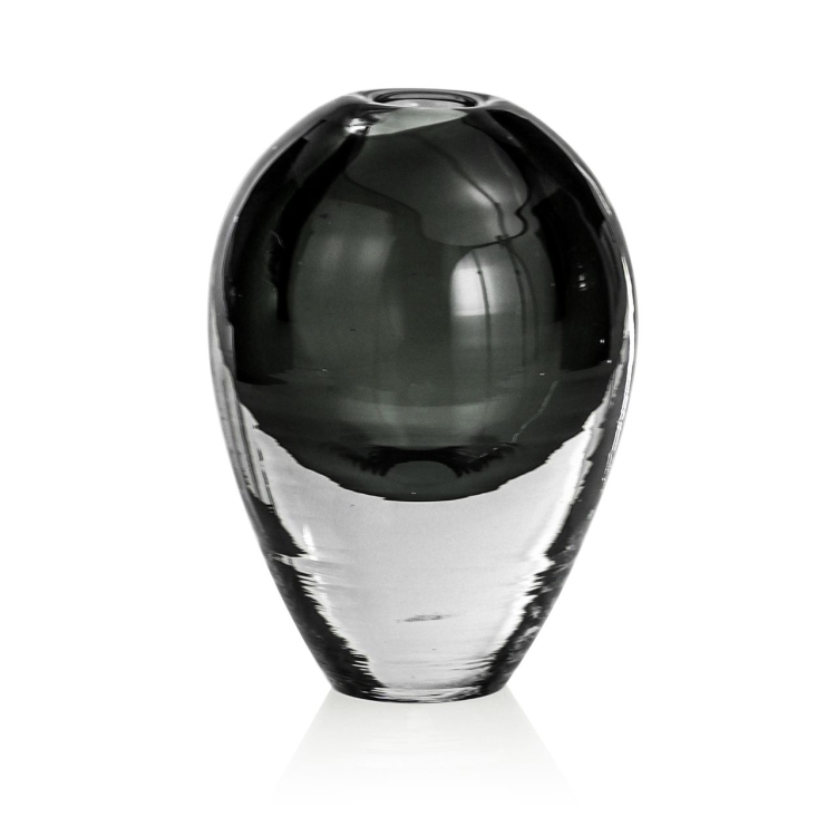 Ekskluzywny ręcznie robiony Wazon szklany na kwiaty grafitowy HANDMADE 18 cm