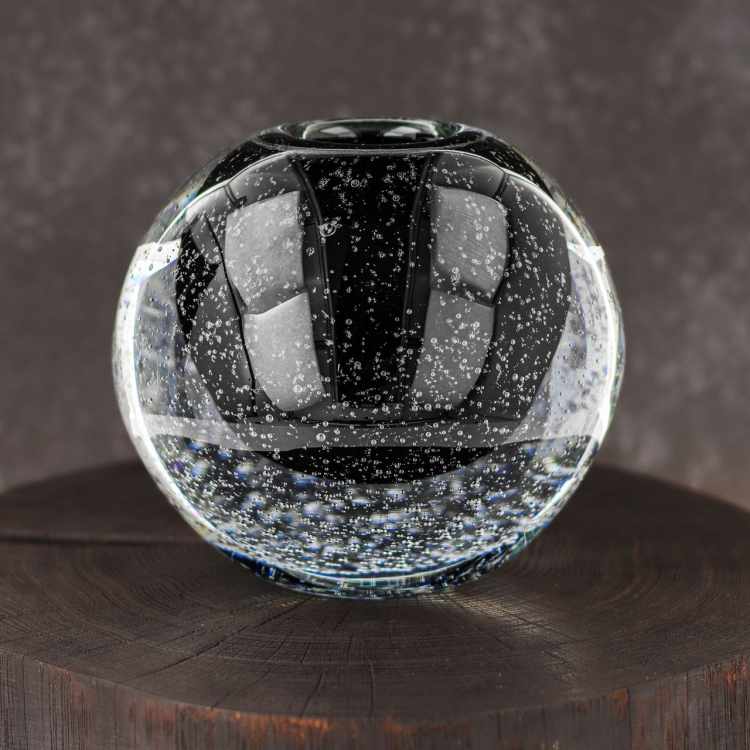Ekskluzywny ręcznie robiony Wazon szklany na kwiaty czarny z bąbelkami HANDMADE 13 cm