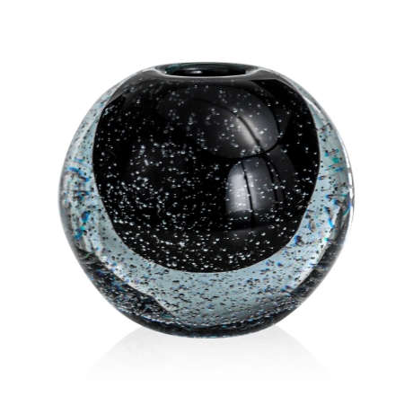 Przejdź do produktu Ekskluzywny ręcznie robiony Wazon szklany na kwiaty czarny z bąbelkami HANDMADE 13 cm