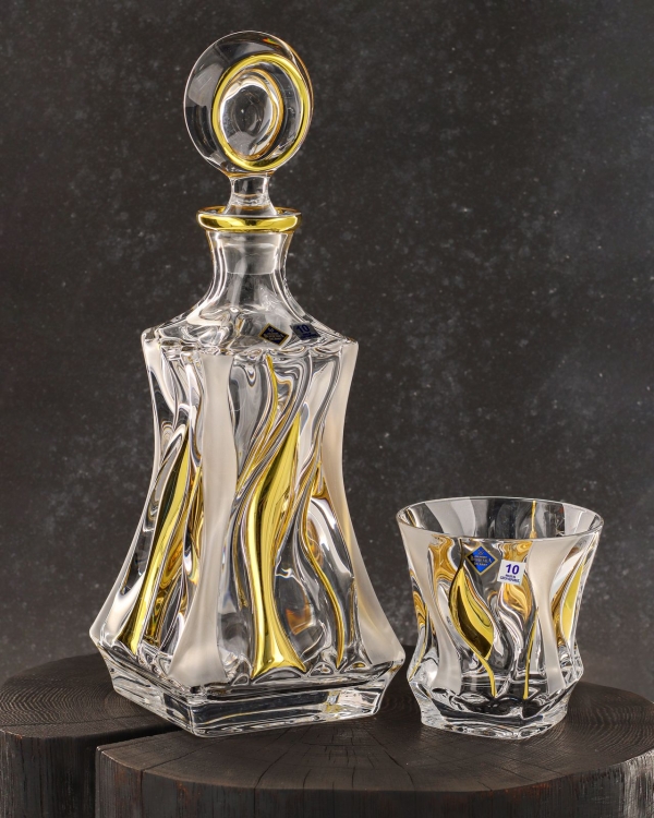 Ekskluzywny komplet do whisky BOHEMIA BAMBOO GOLD 6+1 w skrzynce z GRAWEREM