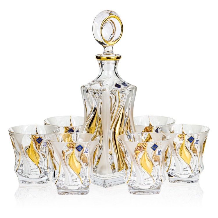 Ekskluzywny komplet do whisky BOHEMIA BAMBOO GOLD 6+1 w skrzynce z GRAWEREM