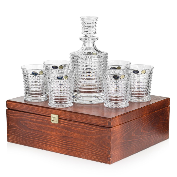 Ekskluzywny komplet do whisky BOHEMIA BLADE 6+1 w skrzynce z GRAWEREM