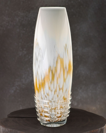 Przejdź do produktu Ekskluzywny ręcznie robiony Wazon szklany na kwiaty biały HANDMADE 39 cm