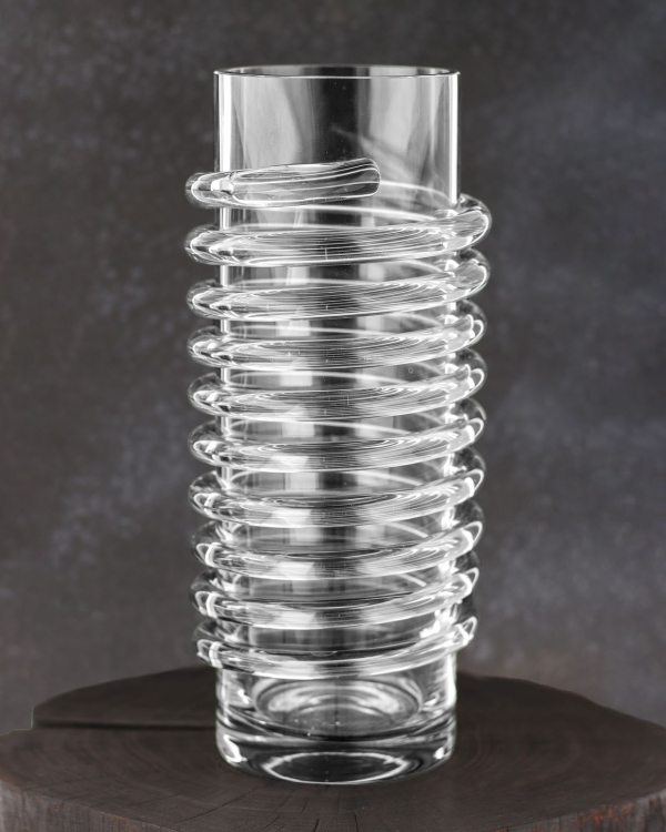 Ekskluzywny ręcznie robiony Wazon szklany na kwiaty bezbarwny HANDMADE 34 cm