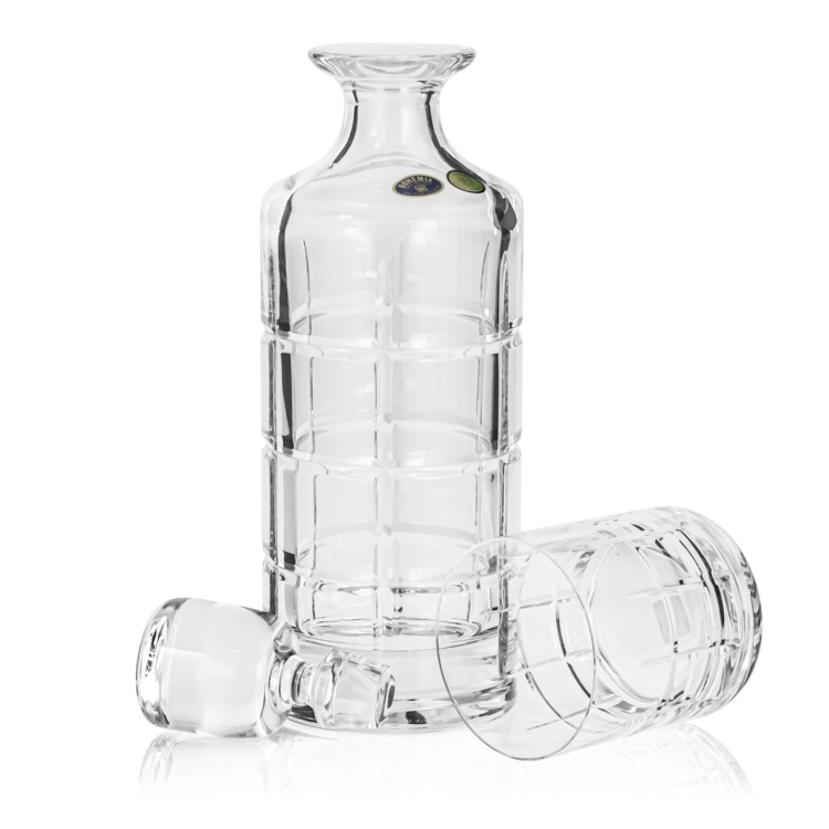 Ekskluzywny komplet do whisky BOHEMIA TARTAN 6+1 w skrzynce z GRAWEREM