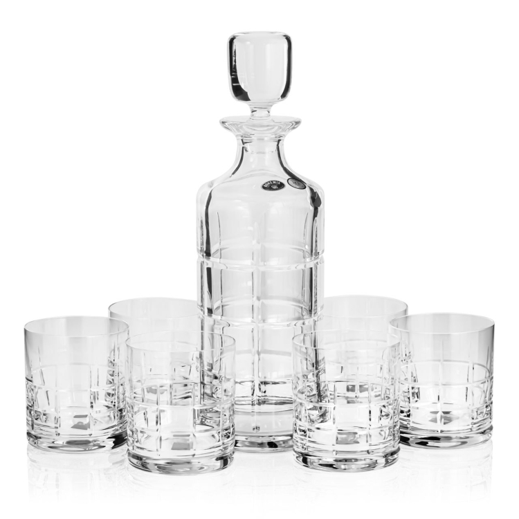 Ekskluzywny komplet do whisky BOHEMIA TARTAN 6+1 w skrzynce z GRAWEREM