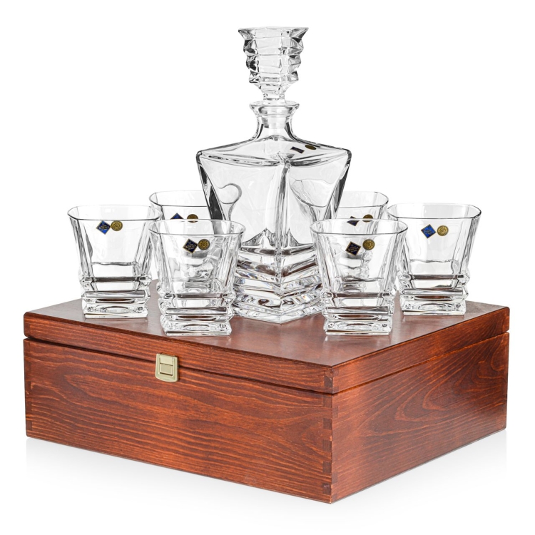 Ekskluzywny komplet do whisky BOHEMIA ROCKY 6+1 w skrzynce z GRAWEREM