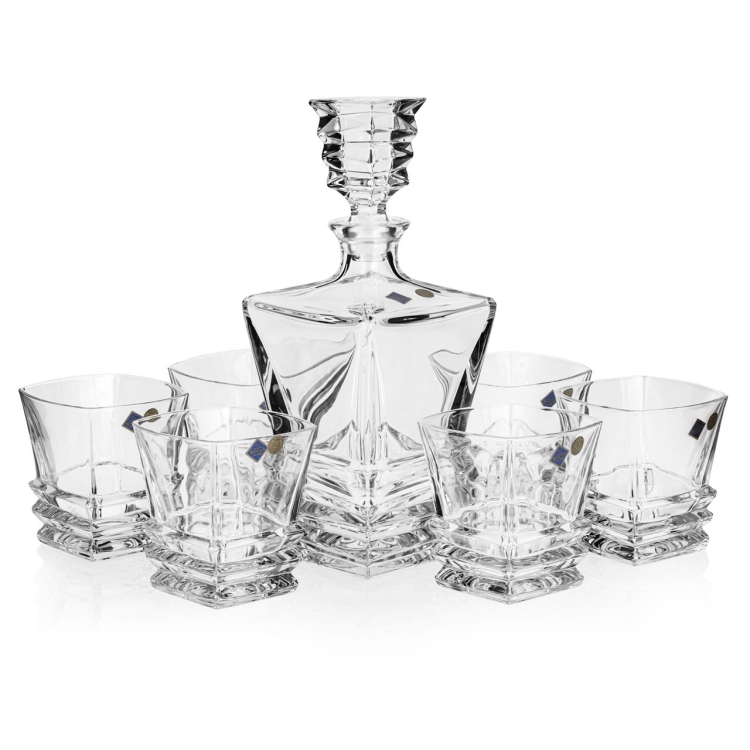 Ekskluzywny komplet do whisky BOHEMIA ROCKY 6+1 w skrzynce z GRAWEREM