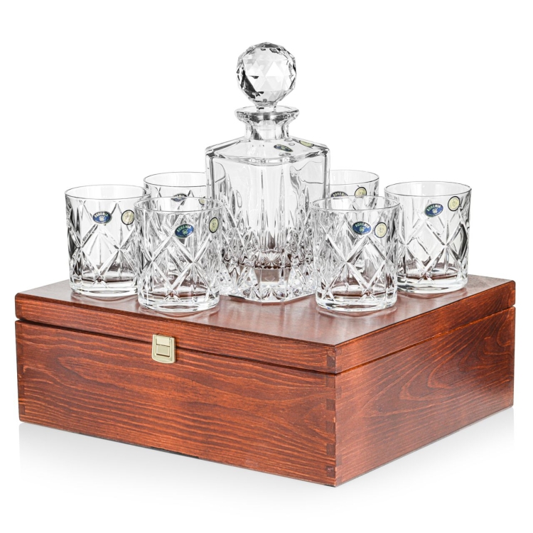 Ekskluzywny komplet do whisky BOHEMIA YORK 6+1 w skrzynce z GRAWEREM