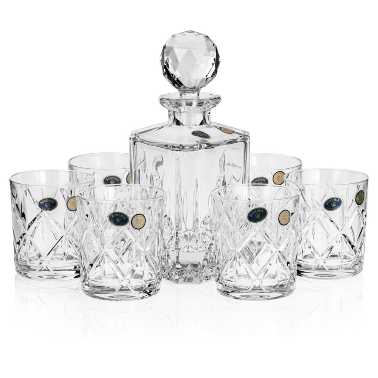 Ekskluzywny komplet do whisky BOHEMIA YORK 6+1 w skrzynce z GRAWEREM