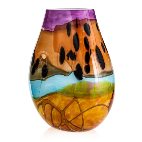 Przejdź do produktu Ekskluzywny ręcznie robiony Wazon szklany na kwiaty kolorowy HANDMADE  42,5 cm