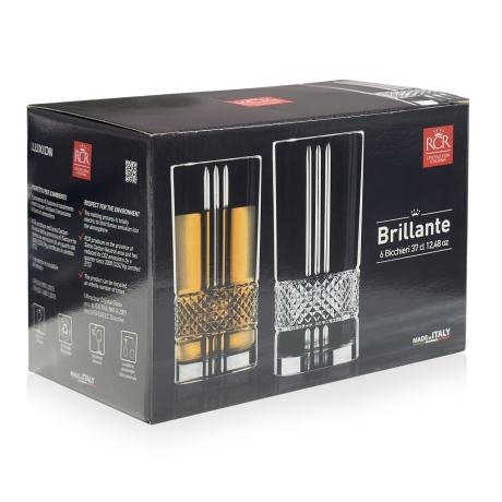 Przejdź do produktu Kryształowe wysokie szklanki long drink RCR BRILLANTE 370 ml | 6 szt.