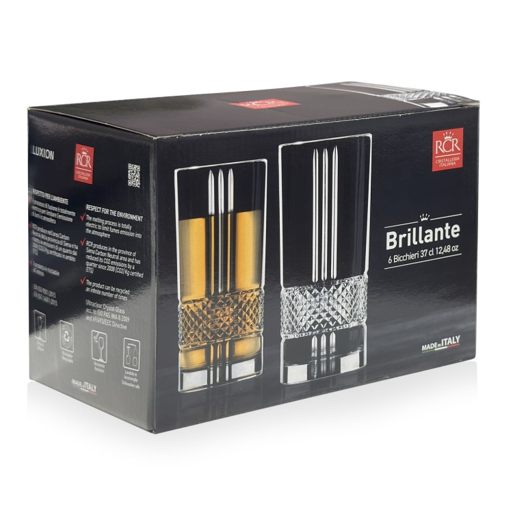 Kryształowe wysokie szklanki long drink RCR BRILLANTE 370 ml | 6 szt.