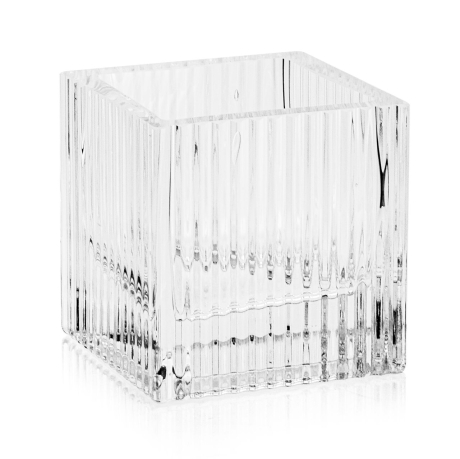 Przejdź do produktu Wazon szklany na kwiaty bezbarwny kwadratowy ryflowany / karbowany z OPTYKIEM 10 cm - 2 GATUNEK