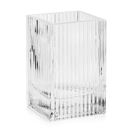 Przejdź do produktu Wazon szklany na kwiaty bezbarwny kwadratowy ryflowany / karbowany z OPTYKIEM 15 cm - 2 GATUNEK