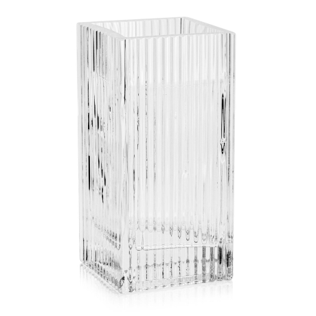 Przejdź do produktu Wazon szklany na kwiaty bezbarwny kwadratowy ryflowany / karbowany z OPTYKIEM 20 cm - 2 GATUNEK