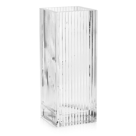 Przejdź do produktu Wazon szklany na kwiaty bezbarwny kwadratowy ryflowany / karbowany z OPTYKIEM 25 cm - 2 GATUNEK