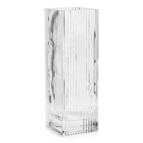 Przejdź do produktu Wazon szklany na kwiaty bezbarwny kwadratowy ryflowany / karbowany z OPTYKIEM 30 cm - 2 GATUNEK