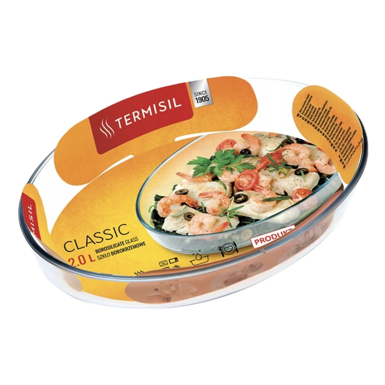 Szklane owalne naczynie żaroodporne do zapiekania Termisil 2L