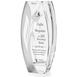 Wazon szklany dekoracyjny z pryzmatem SWAROVSKI 32cm X2772 i grawerem, na ślub, podziękowania