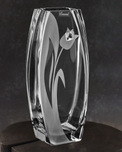 Wazon szklany dekoracyjny z pryzmatem SWAROVSKI 32cm X2772 i grawerem, na ślub, podziękowania