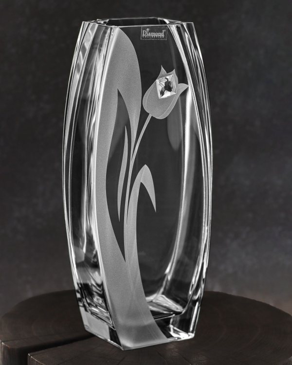 Wazon szklany dekoracyjny z pryzmatem SWAROVSKI 32cm X2772 i grawerem, na ślub, podziękowania