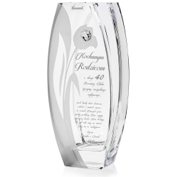 Wazon szklany dekoracyjny z pryzmatem SWAROVSKI 32cm X2771 i grawerem, na ślub, podziękowania