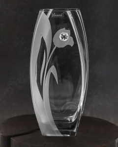 Wazon szklany dekoracyjny z pryzmatem SWAROVSKI 32cm X2771 i grawerem, na ślub, podziękowania