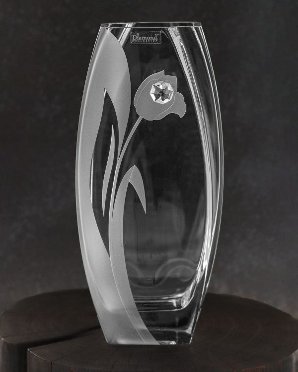 Wazon szklany dekoracyjny z pryzmatem SWAROVSKI 32cm X2771 i grawerem, na ślub, podziękowania