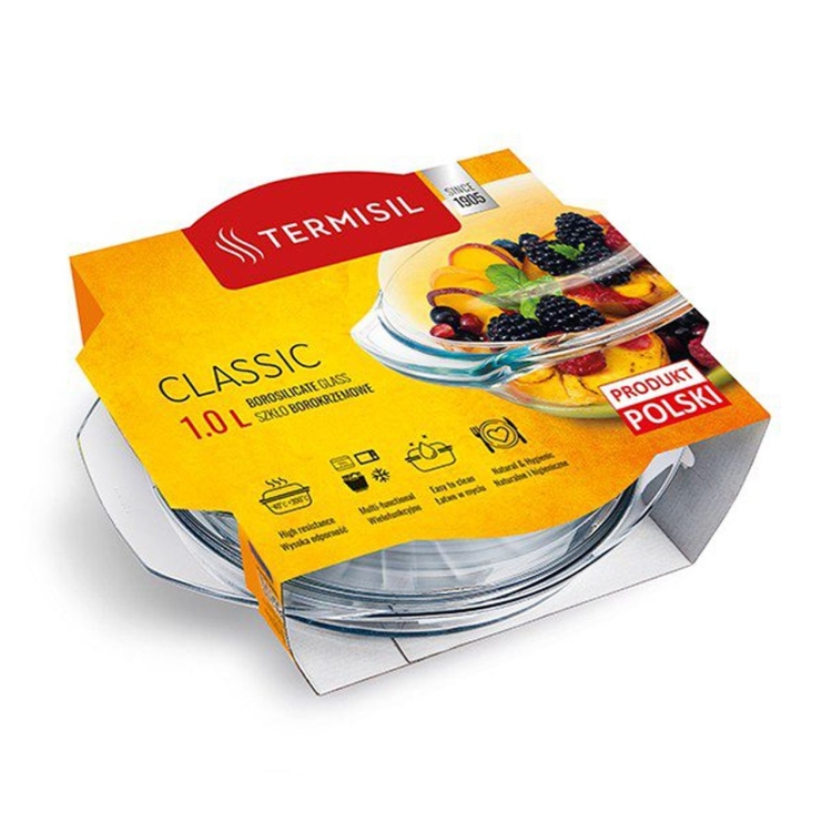 Szklane naczynie żaroodporne do zapiekania okrągłe Termisil 1L