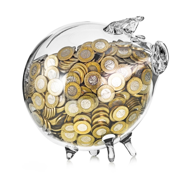 Skarbonka ŚWINKA szklana z dowolnym NADRUKIEM - napis ZŁOTY