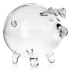Skarbonka ŚWINKA szklana z dowolnym NADRUKIEM - napis ZŁOTY