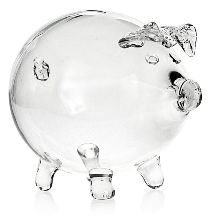 Skarbonka ŚWINKA szklana z dowolnym NADRUKIEM - napis CZARNY