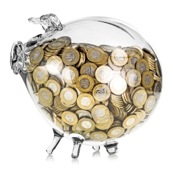 Skarbonka ŚWINKA szklana z dowolnym NADRUKIEM - napis ZIELONY