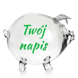 Skarbonka ŚWINKA szklana z dowolnym NADRUKIEM - napis ZIELONY