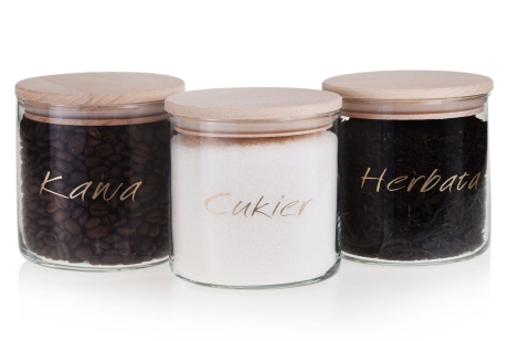 Przejdź do produktu ZESTAW POJEMNIKÓW z nadrukiem komplet kawa herbata cukier 550ml 3szt 
