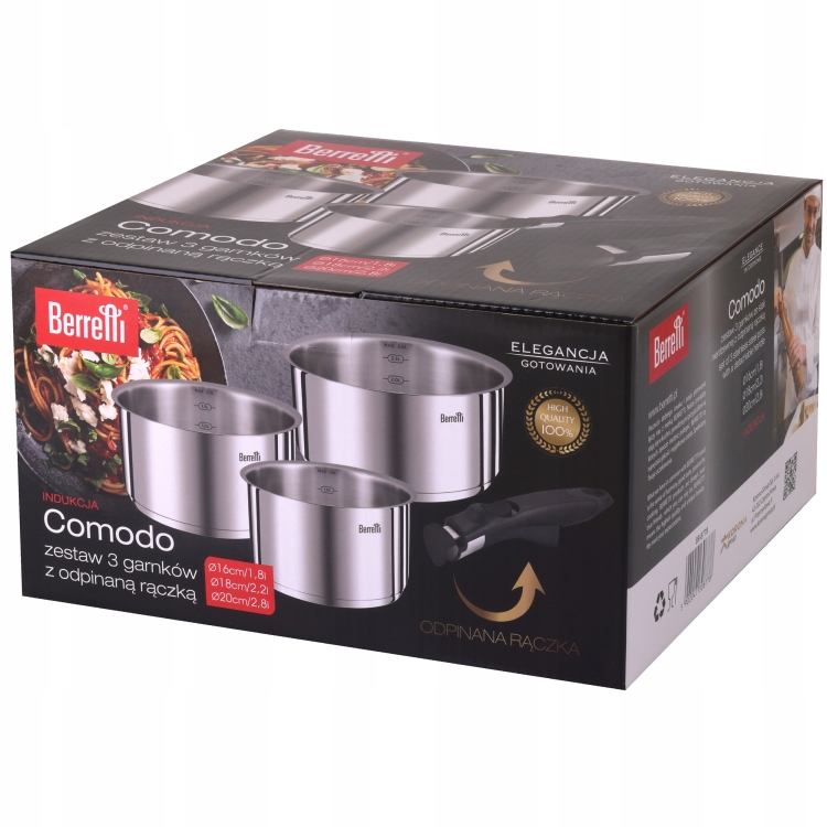 Berretti zestaw 3 garnków z odpinaną rączką Comodo BR-8778