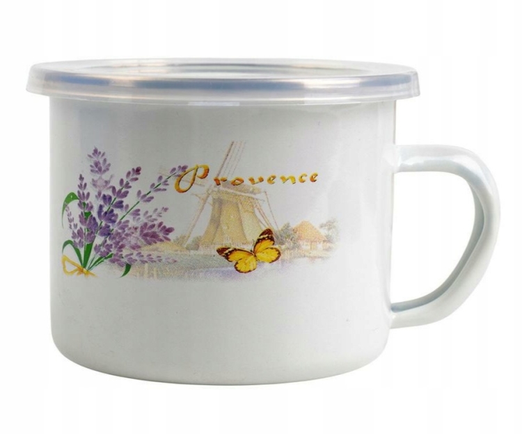 Kubek emaliowany z pokrywą plastikową 0.5L 10cm Młyn