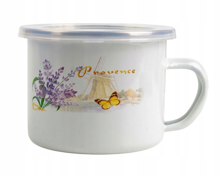 Kubek emaliowany z pokrywką plastikową 0,9L 12cm Młyn
